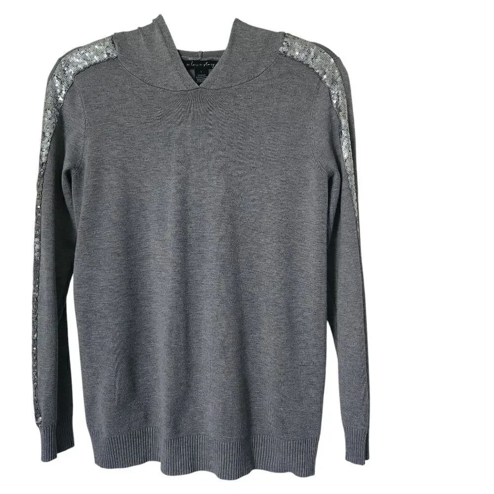 A Love Story Hooded Sequined Detail Gray Sweater Size Small